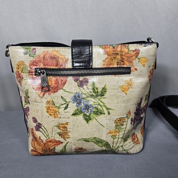 Patricia Nash Leather Crossbody Bag Floral Newspaper Print Buckle Front Zip - Picture 4 of 13